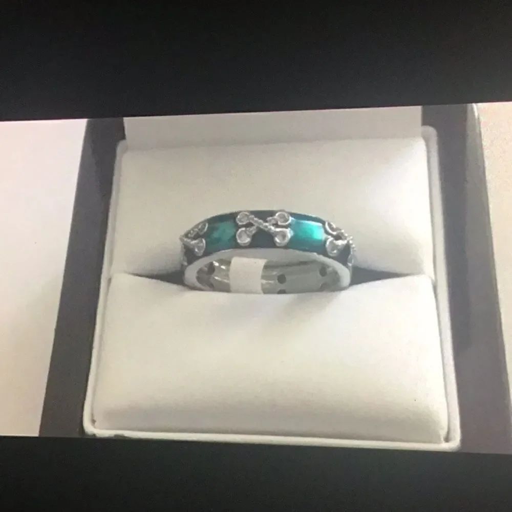 Blue Hand Enamel “X” Design Lace Stack Band Ring.